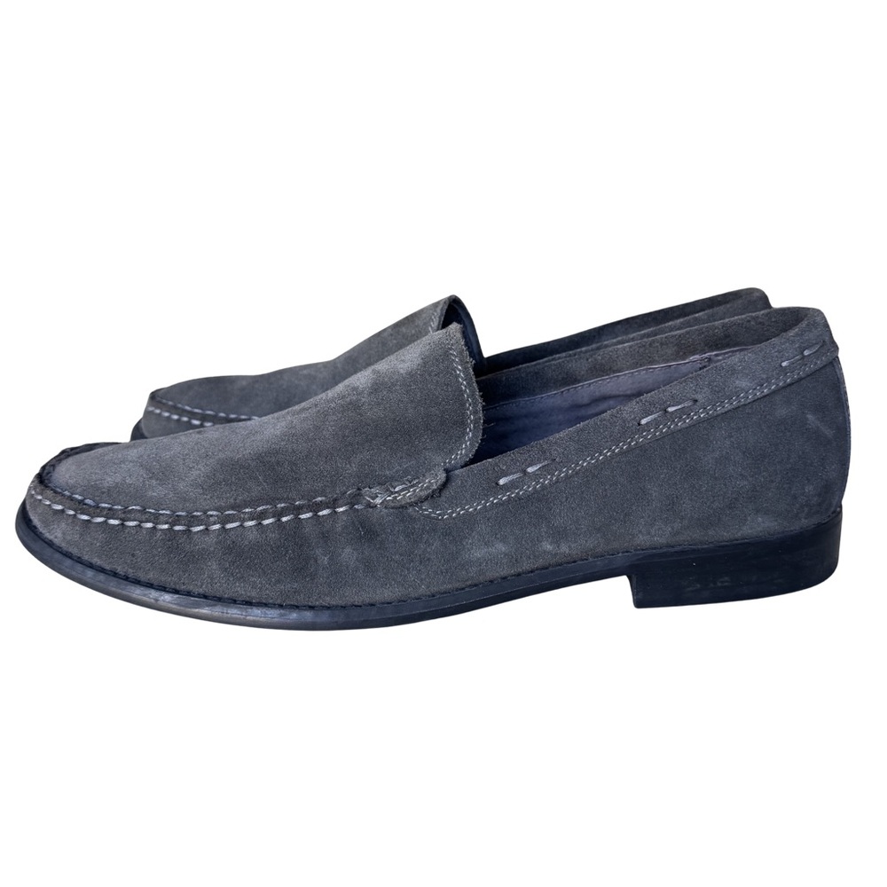 John Varvatos Gray Suede Slip On Loafers Moc Toe Leather Sole 10.5 - Picture 2 of 10